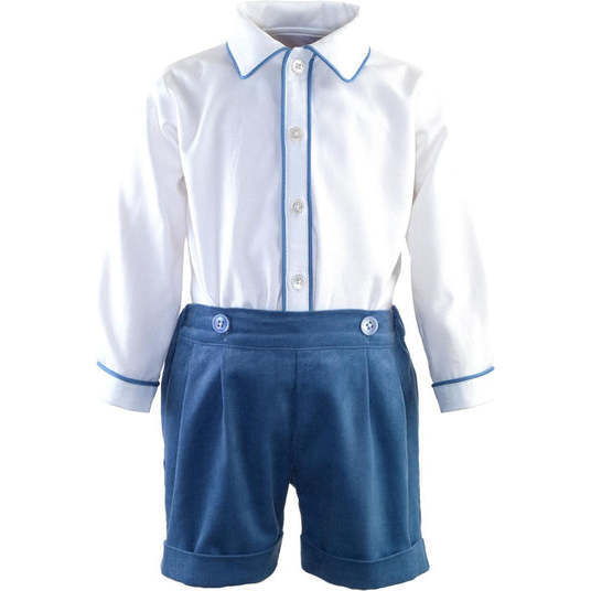 Cord Short and Shirt Set, Blue - Mixed Apparel Set - 1