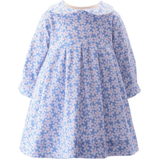Daisy Flannel Pleated Dress and Bloomers, Blue - Dresses - 1