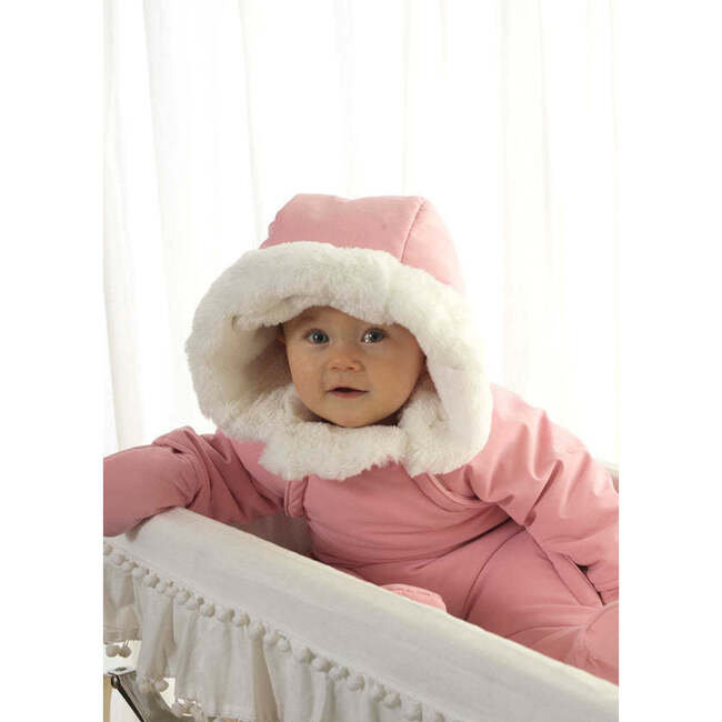 Faux Fur Trim Snowsuit, Pink - Snowsuits - 3
