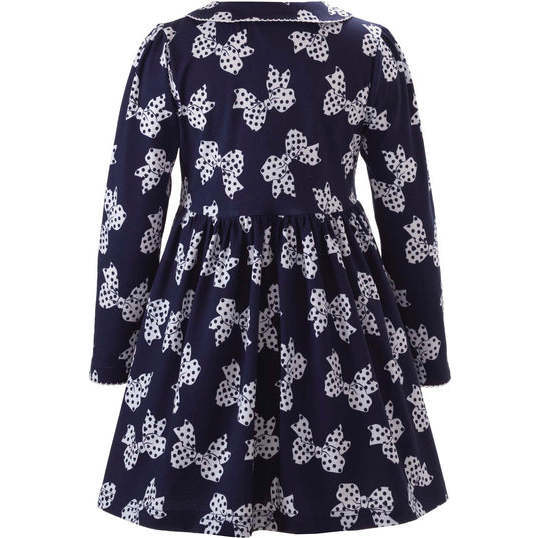 Polka Dot Bow Jersey Dress, Navy - Dresses - 2