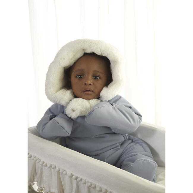 Faux Fur Trim Snowsuit, Blue - Snowsuits - 3