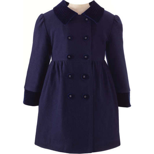 Velvet Trim Coat, Navy - Coats - 1