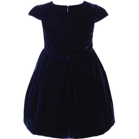 Tartan Bow Velvet Dress, Navy