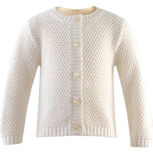 Round Neck Moss Stitch Cardigan, Ivory - Cardigans - 1