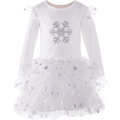 Snowflake Print Tutu Dress, Ivory - Dresses - 1