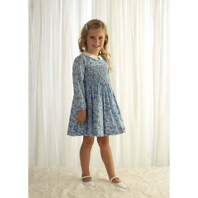Blossom Smocked Dress, Blue - Dresses - 3
