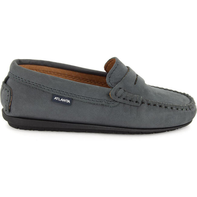 Nubuck Leather Penny Moccasins, Grey - Loafers - 1