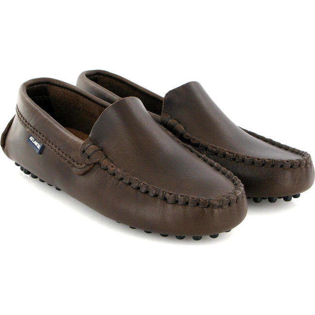 Pull Up Leather Plain Drivers, Dark Brown - Loafers - 3