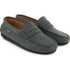 Nubuck Leather Penny Moccasins, Grey - Loafers - 3