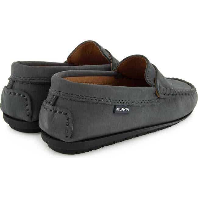 Nubuck Leather Penny Moccasins, Grey - Loafers - 4