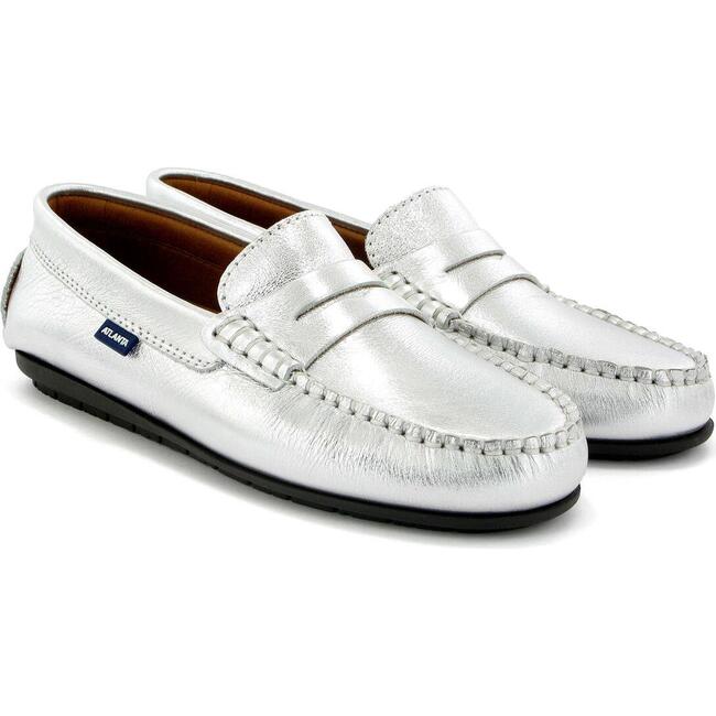 Adult Metallic Leather Penny Moccasins, Silver