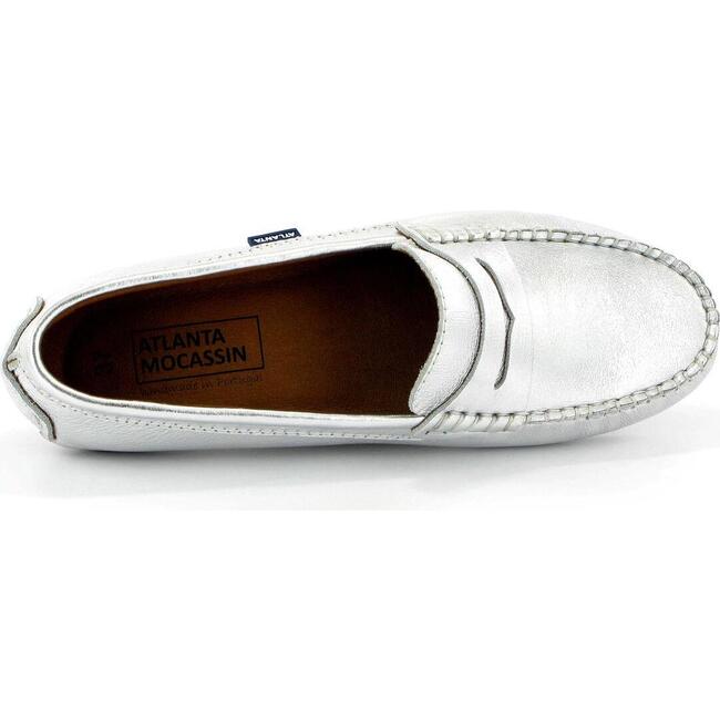 Adult Metallic Leather Penny Moccasins, Silver - Loafers - 4