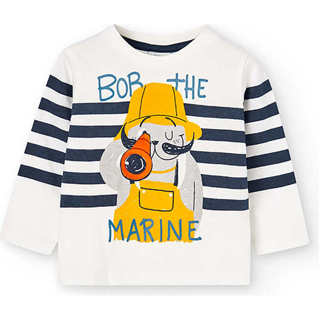 Striped Sailor Graphic T-Shirt, Off White - Tees - 1