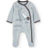 Striped Velour Babysuit, Blue - Bodysuits - 1 - thumbnail