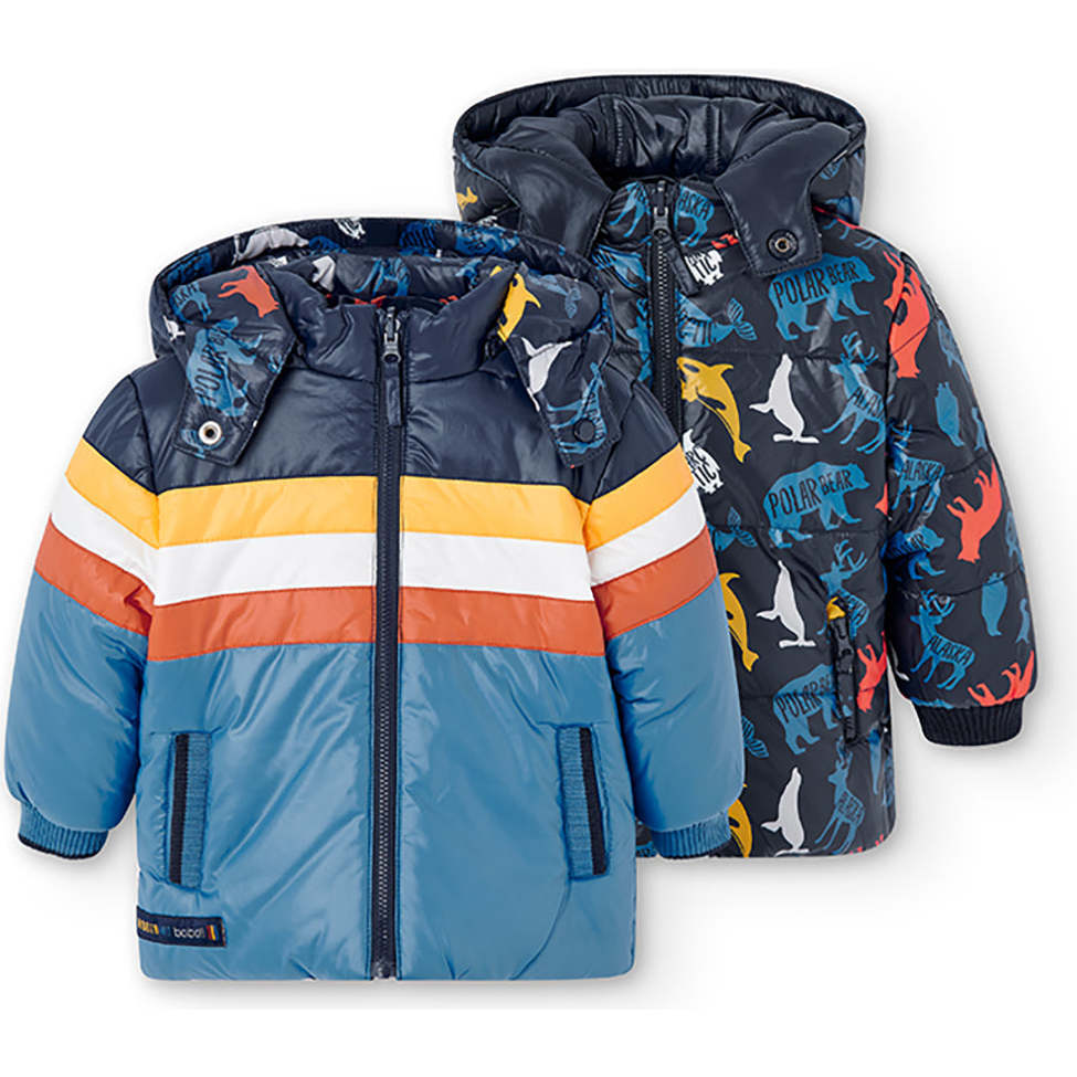 Striped Animal Reversible Parka, Blue - Parkas - 1