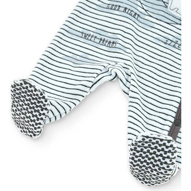 Striped Velour Babysuit, Blue - Bodysuits - 4