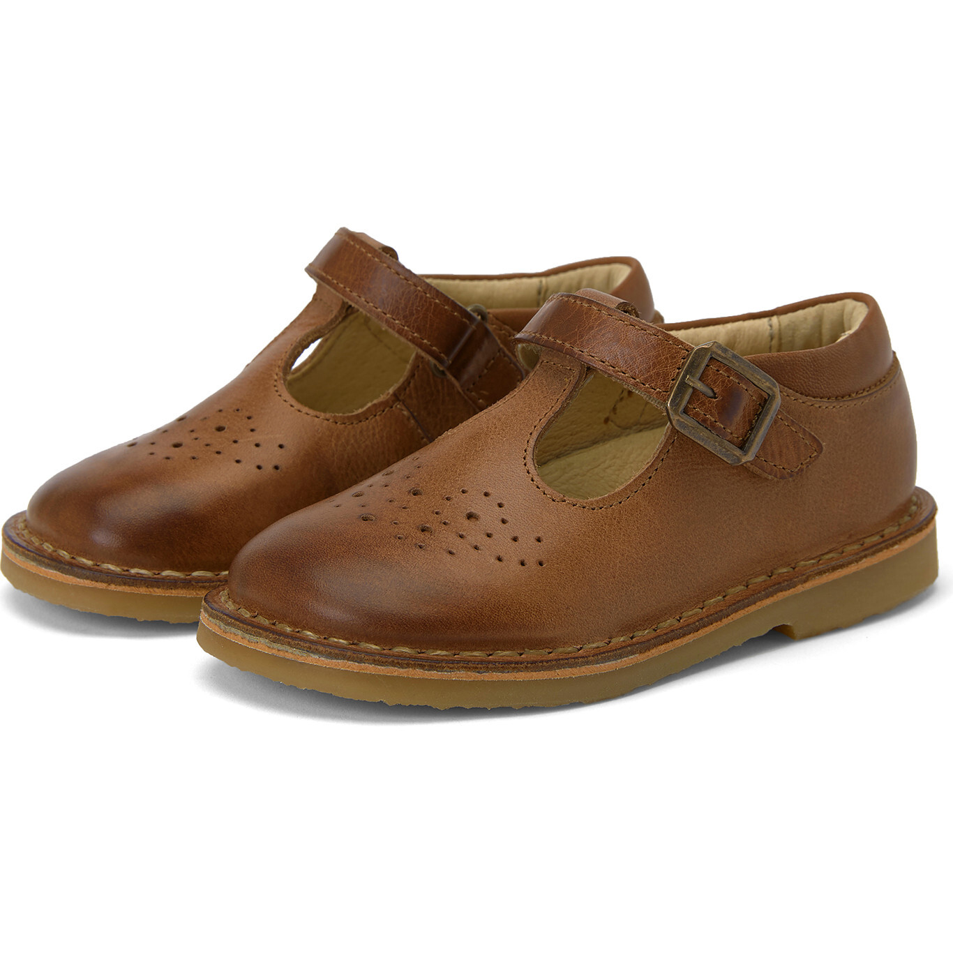 Penny Leather, Tan Burnished - T-Straps - 1