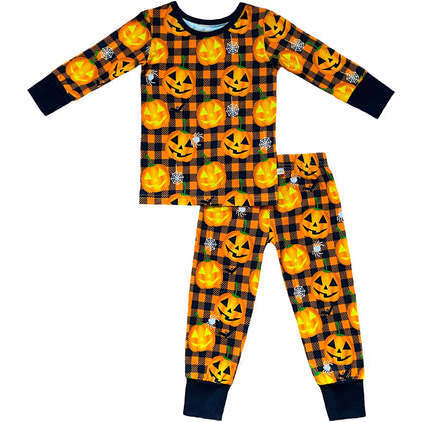 Jack-O'-Lantern Halloween Bamboo Pajama Set, Orange