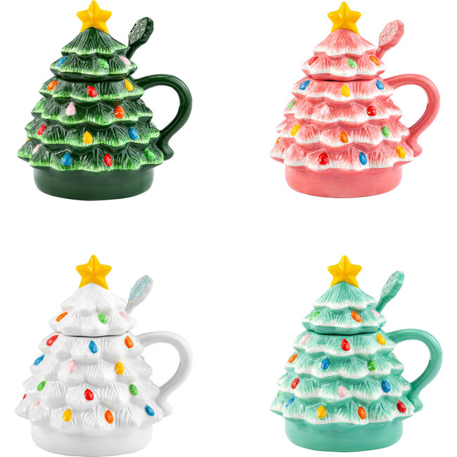 Mr. Christmas Set of 2 16oz Nostalgic Tree Mugs with Lids & Spoons