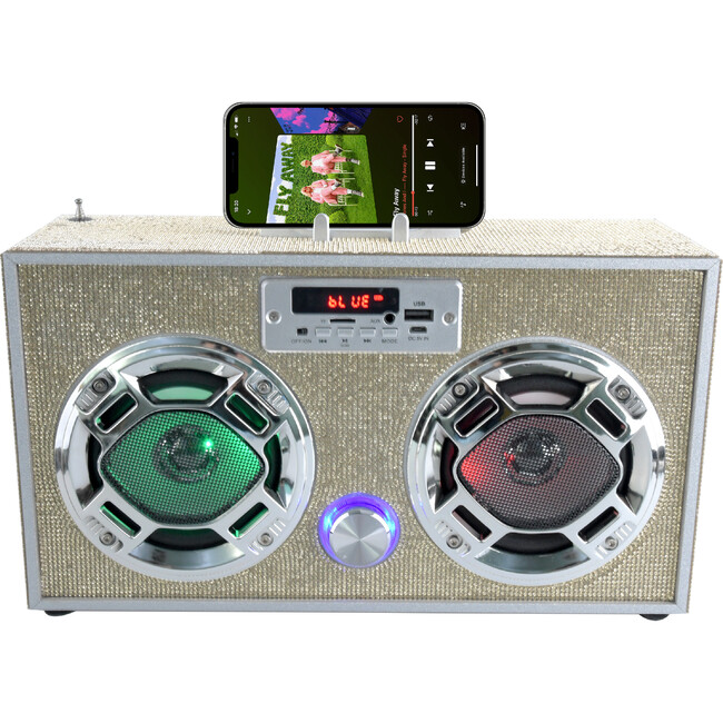 Bluetooth Fm Radio W LED Speakers, Gold Bling Boombox