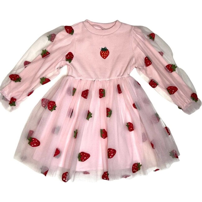 Strawberry Sheer Sleeve Dress, Pink