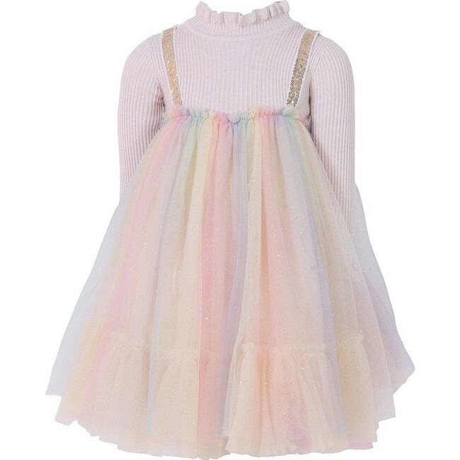 Rainbow Shimmer Tulle Dress, Cream