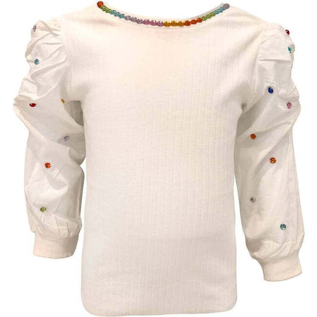 Gem Queen Puff Sleeve Blouse, White - Sweatshirts - 1