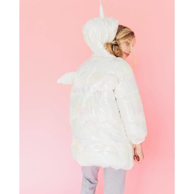 Iridescent Unicorn Puffer Coat, White - Coats - 4