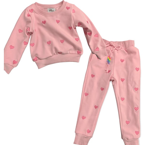 Full Hearts Jogger Set, Pink - Lola + The Boys Tops | Maisonette