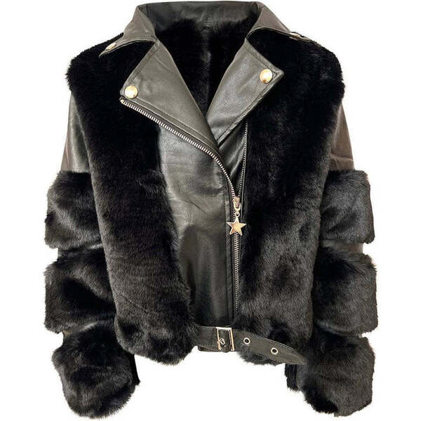 Tivoli Faux Fur Combo Wool Moto Jacket
