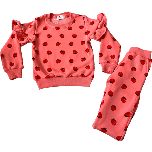 Strawberry Ruffle Joggers Set, Pink - Mixed Apparel Set - 1
