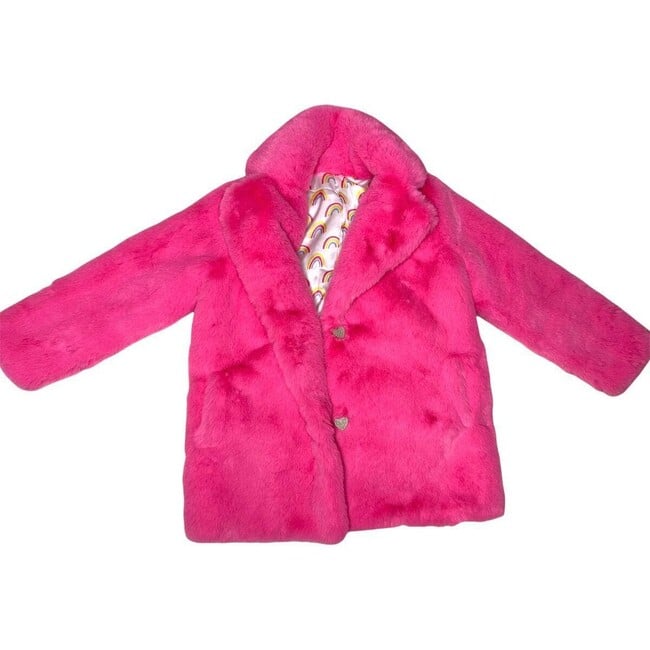 Hot Pink Faux Fur Coat, Pink - Faux Fur Coats - 5