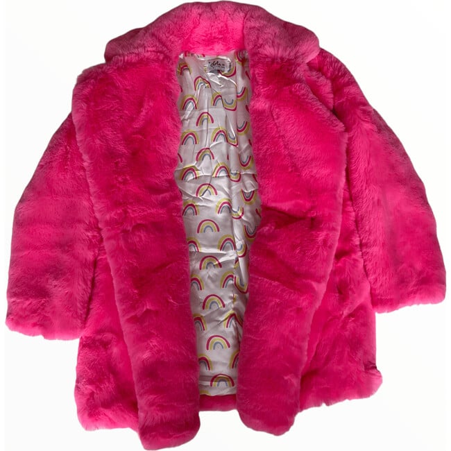 Hot Pink Faux Fur Coat, Pink - Faux Fur Coats - 6