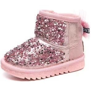 Pink Glitter Fur Boots, Pink