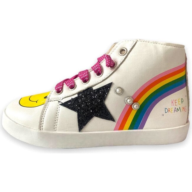Rainbow Smiley Hi Top Sneaker, White
