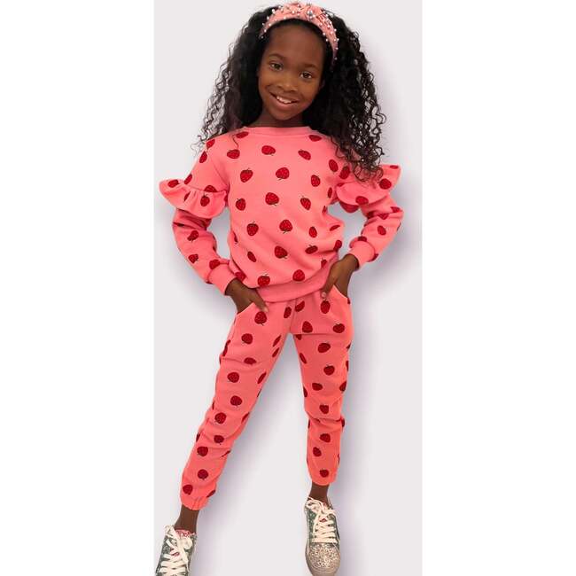 Strawberry Ruffle Joggers Set, Pink - Mixed Apparel Set - 5