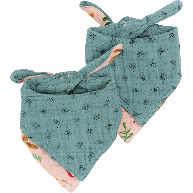 Cotton Muslin Reversible Bandana Bib 2 Pack - Vintage Floral - Bibs - 3