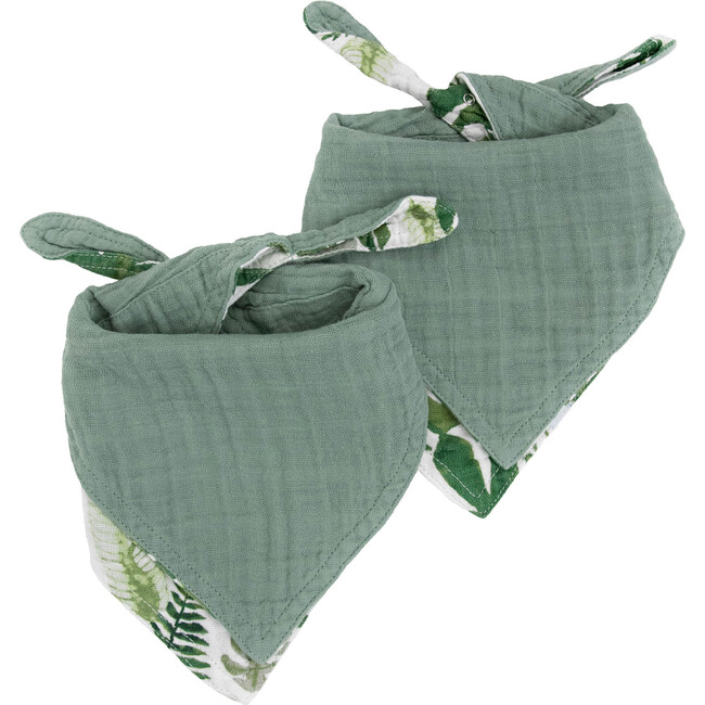 Cotton Muslin Reversible Bandana Bib 2 Pack - Tropical Leaf - Bibs - 3