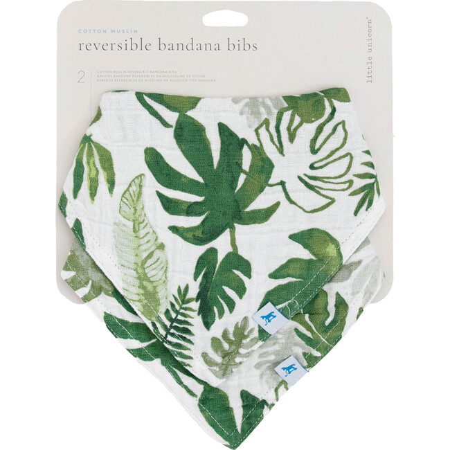 Cotton Muslin Reversible Bandana Bib 2 Pack - Tropical Leaf - Bibs - 5
