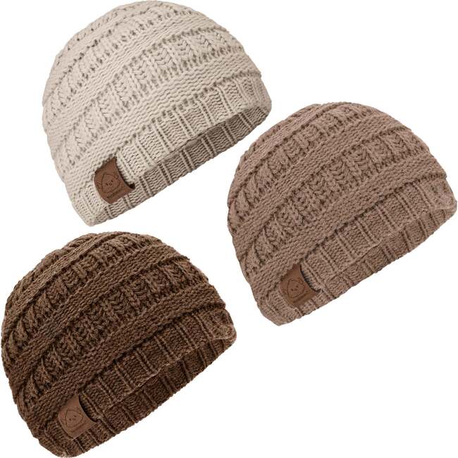 3-Pack WARMZY Baby Beanies, Pecan - Hats - 1