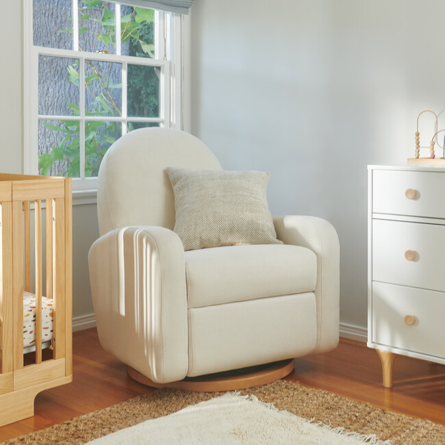 Nami Glider Recliner, Cream Eco-Weave With Light Wood Base - Nursery Chairs - 2