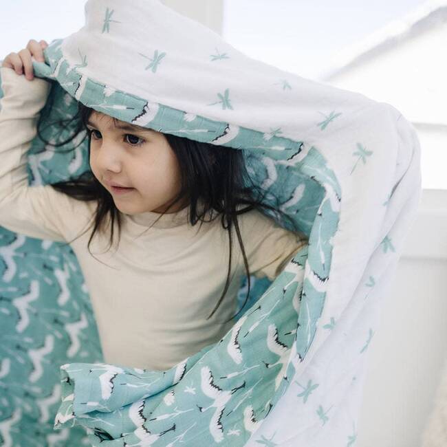 Oh So Soft Muslin Snuggle Blanket, Crane + Dragonfly - Blankets - 2