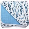 Classic Muslin Snuggle Blanket, Blue Leaves + Corn Flower - Blankets - 1 - thumbnail