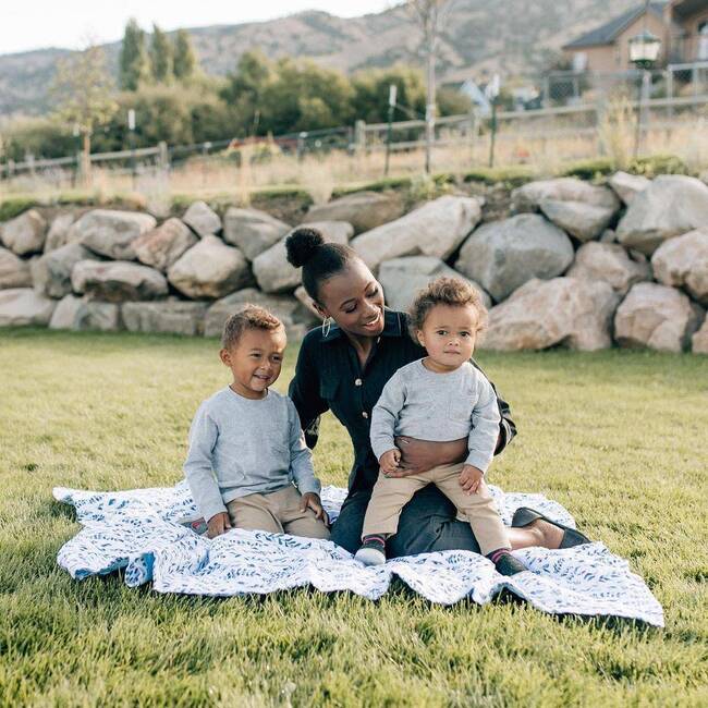 Classic Muslin Snuggle Blanket, Blue Leaves + Corn Flower - Blankets - 2