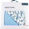 Classic Muslin Snuggle Blanket, Blue Leaves + Corn Flower - Blankets - 3