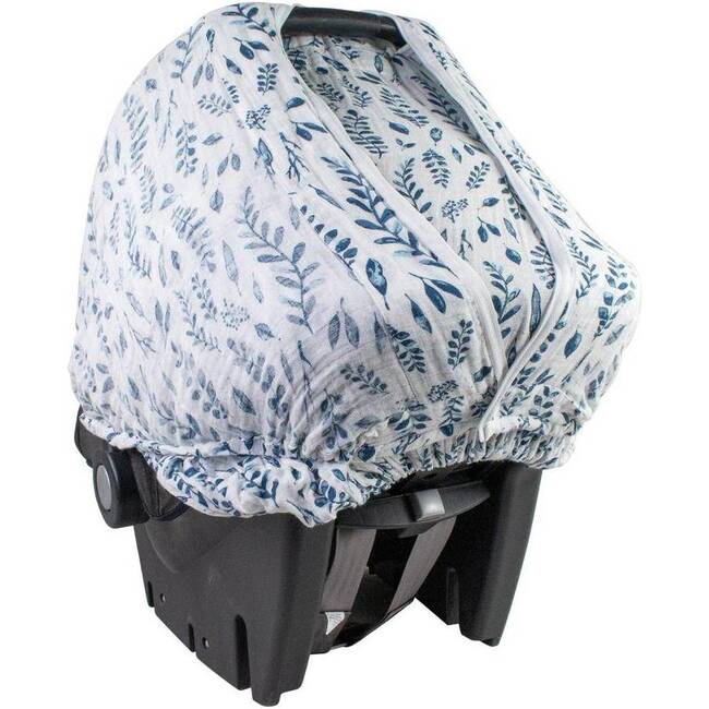 Classic Muslin Car Seat Cover, Blue Leaves - Car Seat Accessories - 3