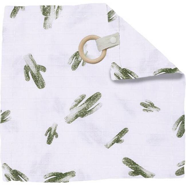 Oh So Soft Muslin Teether Blanket with Wooden Ring, Saguaro