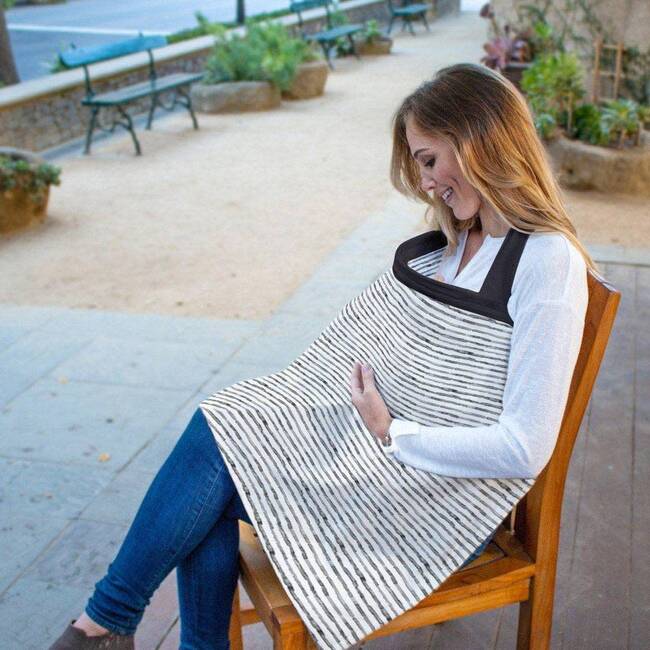 2-in-1 Nursing Cover, Heather Grey + Grey Stripes - Nursing Covers - 3