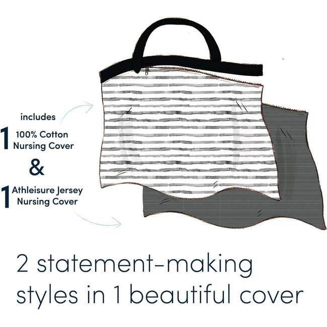 2-in-1 Nursing Cover, Heather Grey + Grey Stripes - Nursing Covers - 4