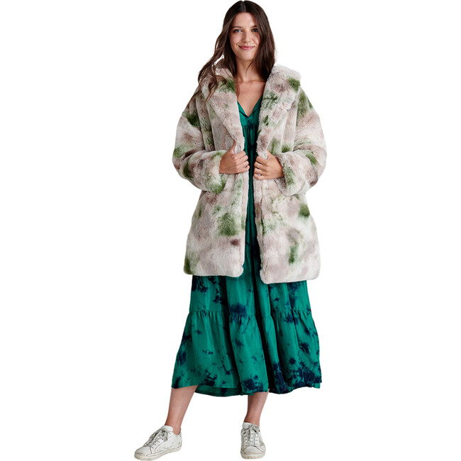 Womens Kate Coat, Green Tie Dye Faux Fur - Coats - 1